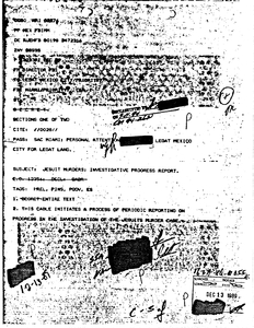 Federal Bureau of Investigation (FBI) memorandum regarding progress of Jesuit murder investigation, 13 December 1989