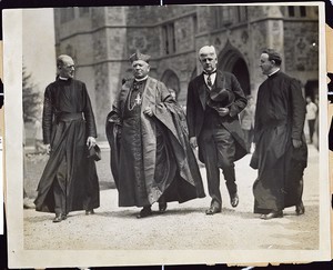 Cardinal William O'Connell, class of 1881, touring the early Boston College Chestnut Hill campus