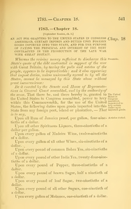 1783 Chap. 0018 An Act For Granting To The United States In Congress Assembled, Certain Imposts And Duties Upon Foreign Goods Imported Into This State, And For The Purpose Of Paying The Principal And Interest Of The Debt Contracted In The Prosecution Of The Late "War With Great Britain."