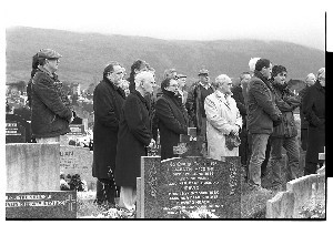 Sean Maguire funeral, 28th March, traditional fiddler, among the mourners, Frank Lennon (fiddle player), and Danny Morrison, Publicity Officer Sinn Fein