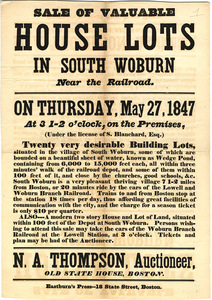 Sale of valuable house lots in South Woburn : near the railroad.