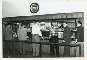 Lyons Hall interior: cafeteria with students in line