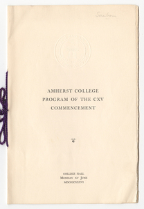Amherst College Commencement program, 1936 June 15