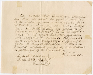 Ebenezer Strong Snell certificate regarding Gamaliel C. Beaman, 1825 June 28