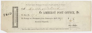 Edward Hitchcock receipt for the Amherst Post Office, 1859