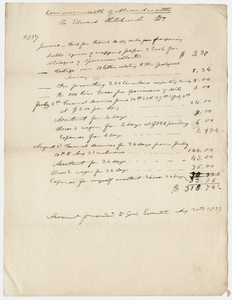 Edward Hitchcock geological survey expense account, 1837 August 24