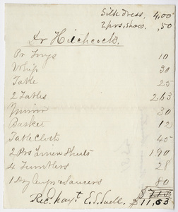 Edward Hitchcock receipt of payment to Mr. Moore's Auction?, 1857