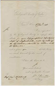 Geological Society of London letter to Edward Hitchcock, 1840 January 6