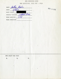 Citywide Coordinating Council daily monitoring report for Charlestown High School by Anthony Banks, 1975 November 10