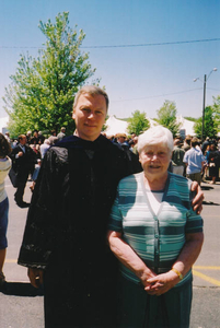 Mother at son's Ph.D. conferral