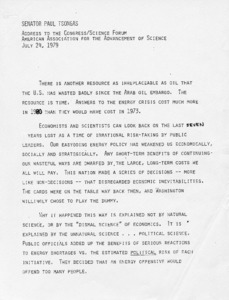 Draft of an Address to the Congress/Science Forum, American Association for the Advancement of Science regarding fuel efficiency since the Arab oil embargo