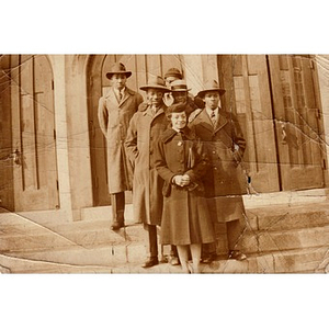 Unidentified individuals on the steps of St. Cyprian's Church