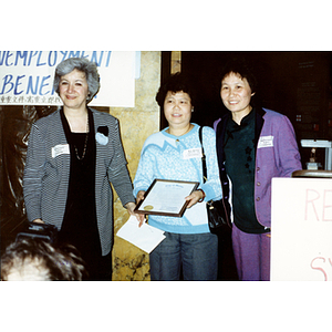 Awards ceremony at an unemployment insurance rally