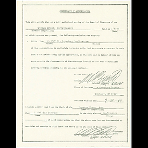 Certificate of authorization certifying that the Board of Directors of Freedom House elected Otto Phillip Snowden co-director