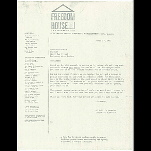 Letter from Otto Phillip Snowden to Brooks-La Touche Photography about Roxbury Goldenaires photos