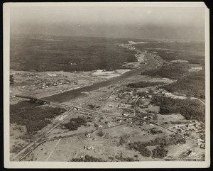 An aerial view of the Cape Cod Canal and its surrounding landscape