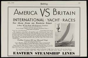 Advertisement, "America VS Britain," Yachting Magazine, July, 1930
