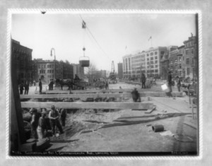 Excavating on sec.1, Comm. Ave., looking west, Kenmore Square