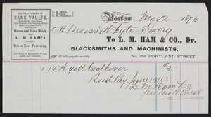 Billhead for L.M. Ham & Co., Dr., blacksmiths and machinists, no. 158 Portland Street, Boston, Mass., dated May 2, 1876