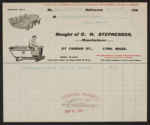 Billhead for C.H. Stephenson, barrels, 27 Farrar St., Lynn, Mass., dated May 7, 1910