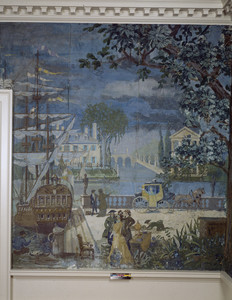 Parlor mural detail showing ship, Hamilton House, South Berwick, Maine