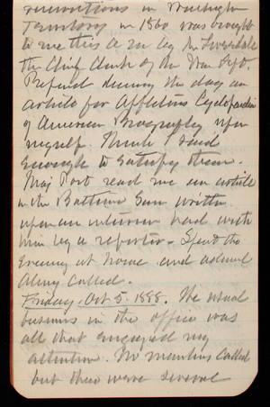 Thomas Lincoln Casey Notebook, September 1888-November 1888, 32, reservations in Washington