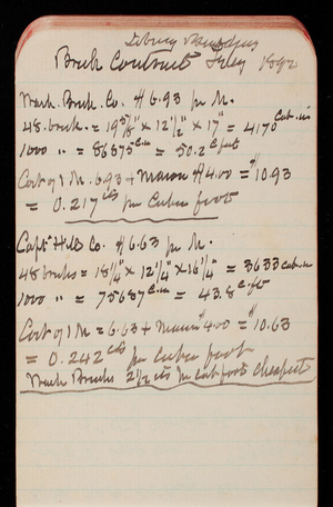 Thomas Lincoln Casey Notebook, Professional Memorandum, 1889-1892, undated, 34, Library Building Brick Contract