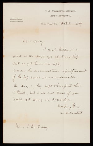 [Cyrus] B. Comstock To Thomas Lincoln Casey, October 2, 1889 - Digital ...