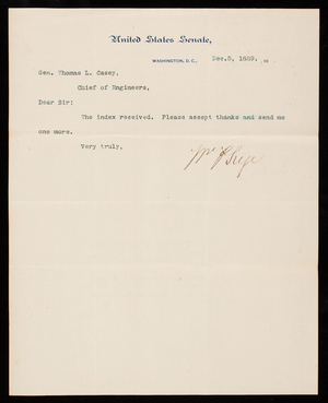 [William] P. Frye to Thomas Lincoln Casey, December 5, 1889