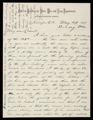 Bernard R. Green to Thomas Lincoln Casey, May 29, 1887 (1)