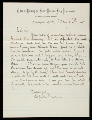 Ed. Sutherland to Thomas Lincoln Casey, May 26, 1888