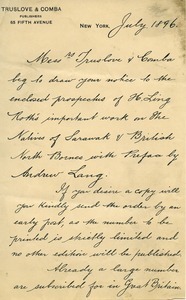 Letter from Truslove & Comba to Benjamin Smith Lyman