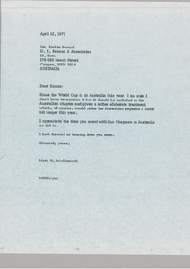 Letter from Mark H. McCormack to Richie Benaud