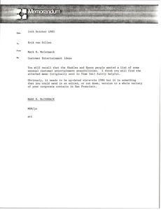 Memorandum From Mark H. McCormack To Erik Van Dillen - Digital Commonwealth