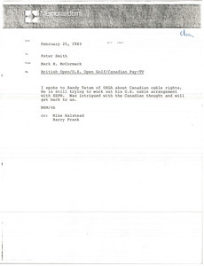 Memorandum from Mark H. McCormack to Peter Smith