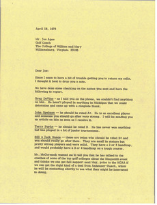 Letter from Judy A. Chilcote to Joe Agee