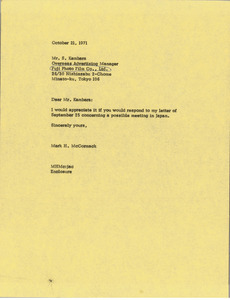 Letter from Mark H. McCormack to S. Kambara