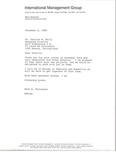Fax from Mark H. McCormack to Charles W. Kelly