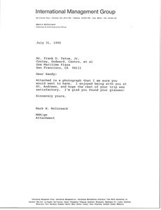 Letter from Mark H. McCormack to Frank D. Tatum Jr.