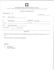 Fax from Mark H. McCormack to Haji Fukuhara