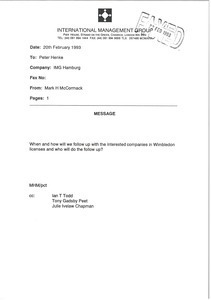 Fax from Mark H. McCormack to Peter Henke