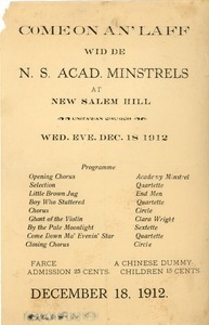 Program for the New Salem Academy Minstrels performance