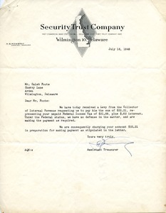 Letter from Security Trust Company to Caleb Foote