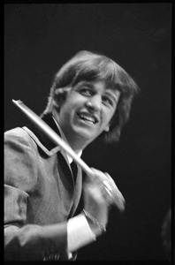 Ringo Starr on drums, in concert with the Beatles, Washington Coliseum