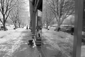 Reflection in a shop window along Route 7 (near the corner of Railraod and Main) after a late-winter snow