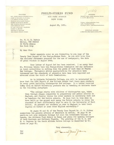 Letter from Phelps Stokes Fund to W. E. B. Du Bois