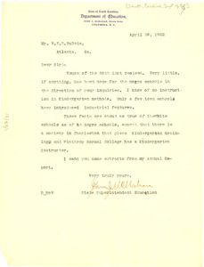 Letter from South Carolina Department of Education to W. E. B. Du Bois