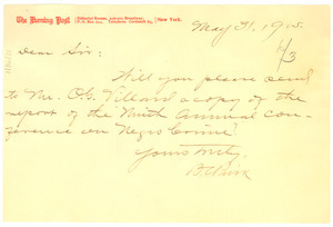 Letter from New York Evening Post to W. E. B. Du Bois