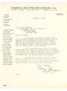 Letter from Council on African Affairs to W. E. B. Du Bois