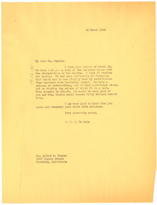 Letter from W. E. B. Du Bois to Alfred W. Hincks